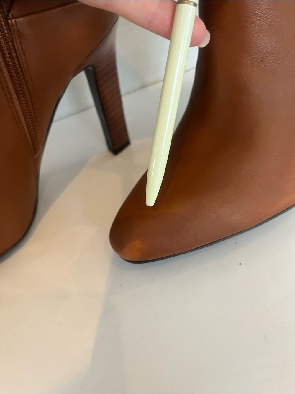 Reiss Cressida Caramel Brown Leather Knee High Heeled Boots Size 38/ 8 - Picture 7 of 14